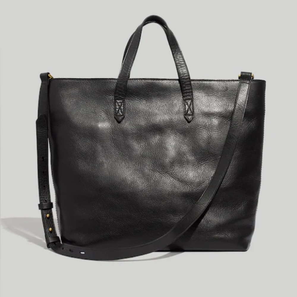 Madewell Zip Top Transport Carryall Leather Tote Bag Black